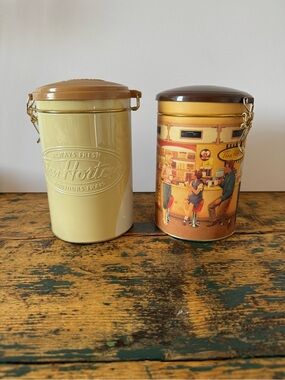 Tim Hortons Vintage Metal Canisters - Yellow & Brown